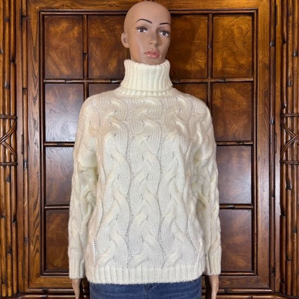 Ivory Chunky Cable Knit Turtleneck Sweater